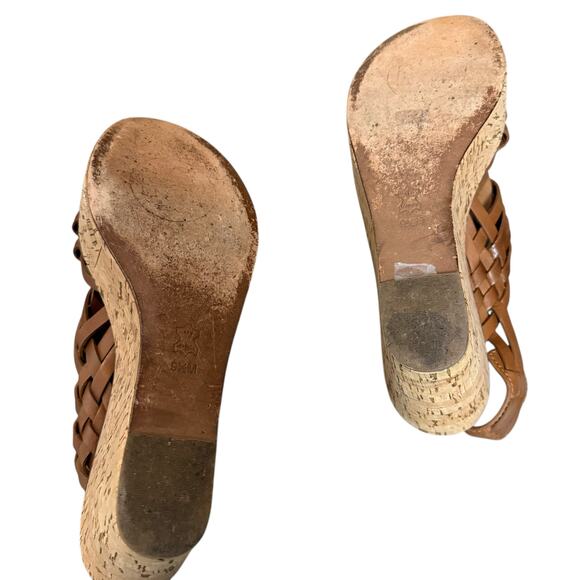 Tory Burch Killian Brown Leather Strappy Woven Cork Platform Wedge Sandals 9.5 - Picture 9 of 10